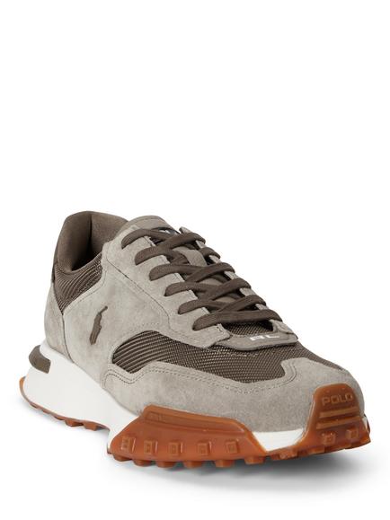 Polo Ralph Lauren Eldridge Suede Panelled Trainers, Earth Grey/Bungee - view 2, Earth Grey/Bungee