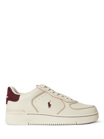 Polo Ralph Lauren Masters Court Leather Trainers, Ecru/Wine, Ecru/Wine