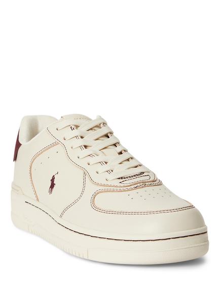 Polo Ralph Lauren Masters Court Leather Trainers, Ecru/Wine - view 2, Ecru/Wine