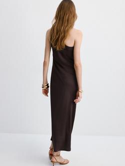 Mango Asymmetric Ruched-Shoulder Maxi Dress, Brown - view 2, Brown