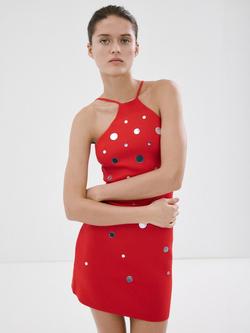 Mango Mirrored Disc Halterneck Mini Dress, Red, Red