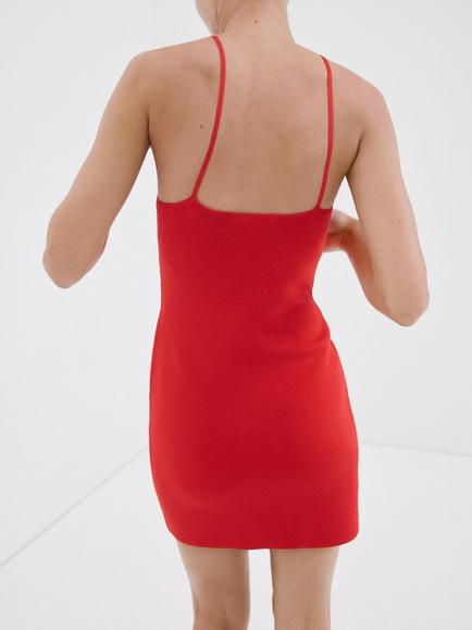 Mango Mirrored Disc Halterneck Mini Dress, Red - view 2, Red