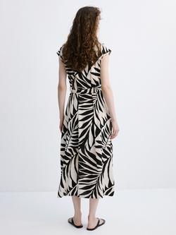 Mango Short Sleeve Leaf Print Midi Shirt Dress, Black - view 2, Black
