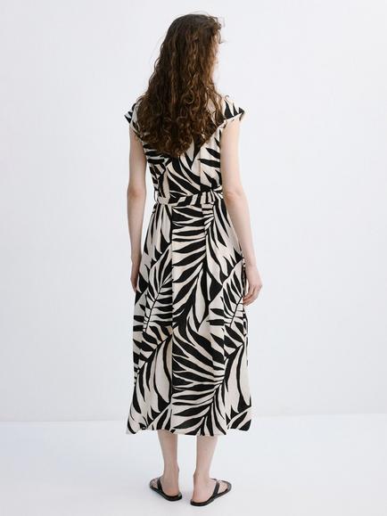 Mango Short Sleeve Leaf Print Midi Shirt Dress, Black - view 2, Black
