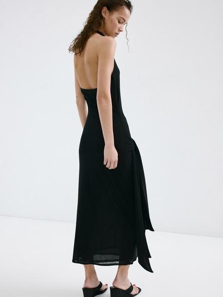 Mango Sleeveless Halterneck Midi Dress, Black - view 2, Black