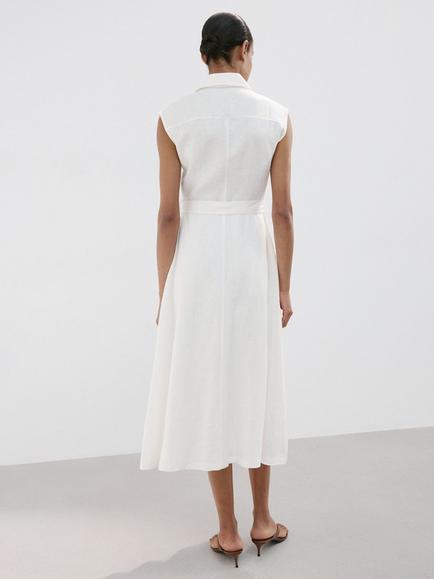Mango Belted Linen Shirt Midi Dress, Raw - view 2, Raw