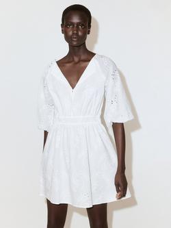 Mango Embroidered V-Neck Mini Dress, White, White