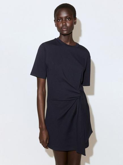 Mango Crewneck Side-Knot Mini T-Shirt Dress, Navy, Navy