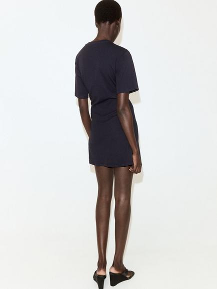 Mango Crewneck Side-Knot Mini T-Shirt Dress, Navy - view 2, Navy