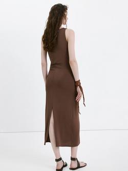 Mango Sleeveless Cowl Neck Midi Dress, Brown - view 2, Brown