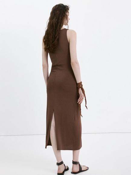 Mango Sleeveless Cowl Neck Midi Dress, Brown - view 2, Brown
