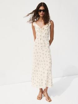 Mango Sleeveless Ruffle Trim V-Neck Floral Maxi Dress, Raw, Raw