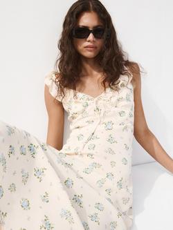 Mango Sleeveless Ruffle Trim V-Neck Floral Maxi Dress, Raw - view 2, Raw