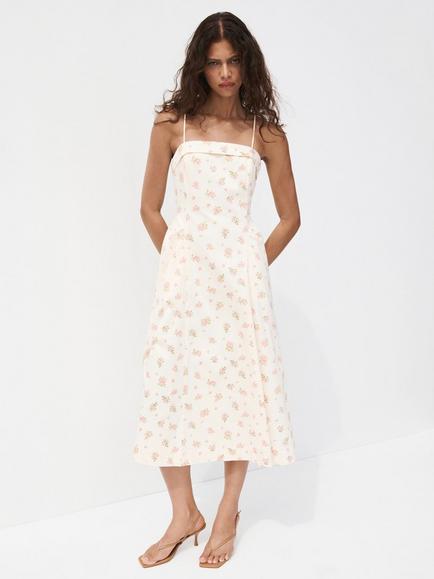 Mango Vestido Floral Midi Dress, Raw, Raw