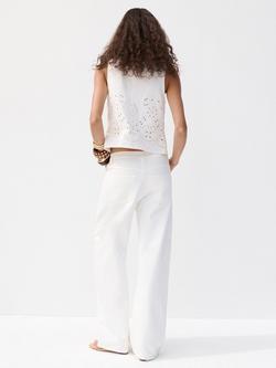 Mango Mid Rise Embroidered Wide Leg Jeans, White - view 2, White