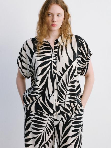 Mango Short Sleeve Relaxed Fit Shirt, Raw, Raw