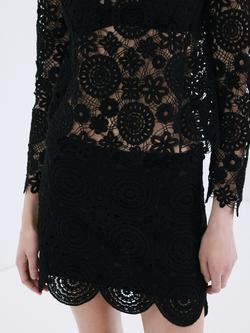 Mango Mid Rise Handcrafted Crochet Mini Skirt, Black, Black
