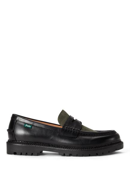 Polo Ralph Lauren Jett Penny Leather Penny Loafers, Black/Olive, Black/Olive