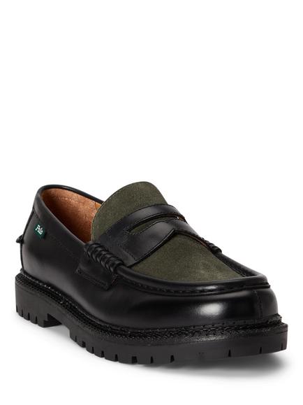 Polo Ralph Lauren Jett Penny Leather Penny Loafers, Black/Olive - view 2, Black/Olive