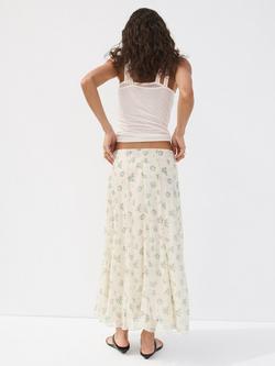 Mango Mid Rise Floral Godet Panel Midi Skirt, Off White - view 2, Off White