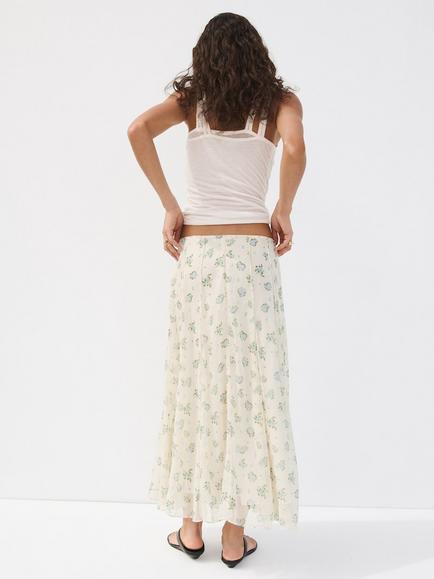 Mango Mid Rise Floral Godet Panel Midi Skirt, Off White - view 2, Off White