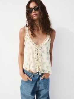 Mango Ruffle Lace-Up Camisole Top, Off White, Off White