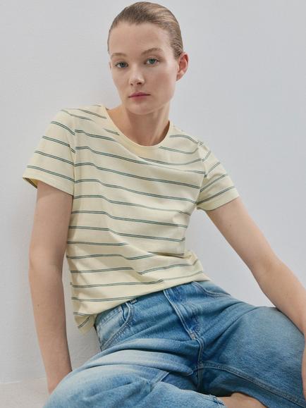 Mango Striped T-Shirt, Yellow, Yellow
