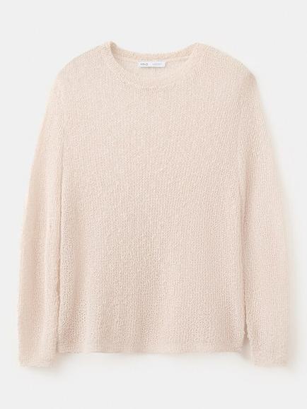 Mango Long Sleeve Round Neck Knit Top, Raw, Raw