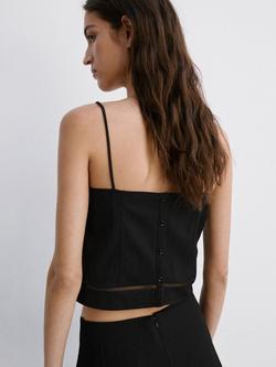 Mango Square Neck Spaghetti Strap Cami Top, Black - view 2, Black