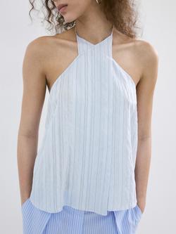 Mango Halterneck Pleated Swing Camisole, Blue, Blue