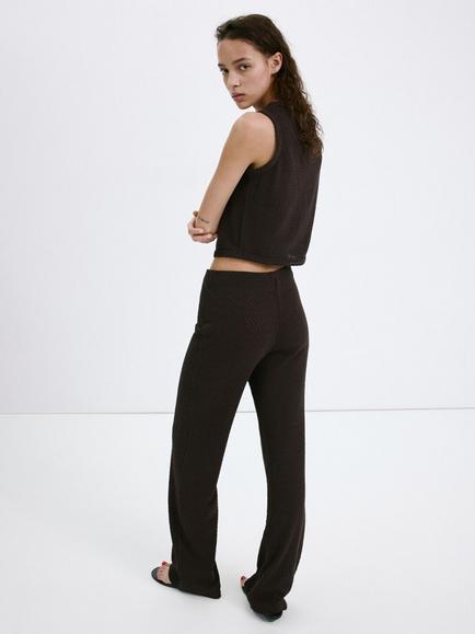 Mango Tie-Front Cropped Knit Top, Chocolate - view 2, Chocolate