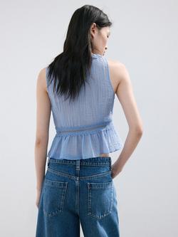 Mango Lace Trim Sleeveless Blouse, Sky Blue - view 2, Sky Blue