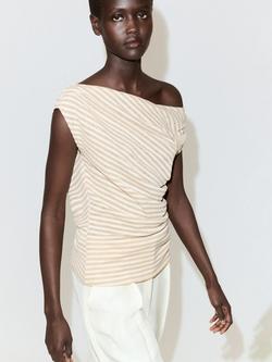 Mango Asymmetric Draped Sleeveless Top, Beige, Beige