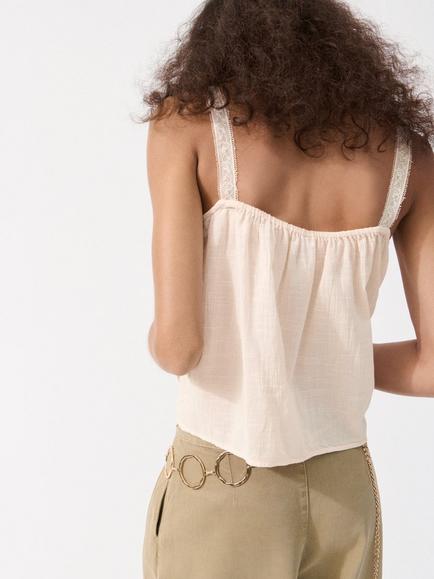 Mango Cotton Square Neck Top, Pastel Pink - view 2, Pastel Pink