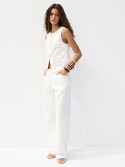 Mango Cotton Eyelet Top, White, White