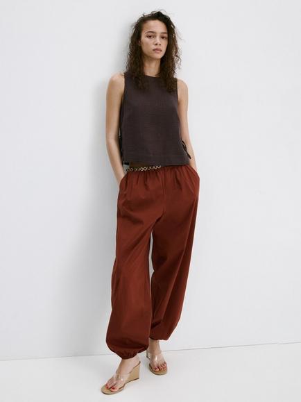 Mango Sleeveless Side-Tie Cropped Top, Chocolate, Chocolate