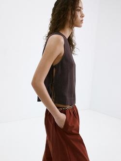 Mango Sleeveless Side-Tie Cropped Top, Chocolate - view 2, Chocolate