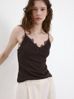 Mango V-Neck Camisole Top, Brown, Brown