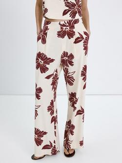 Mango Pantalon Floral Wide Leg Trousers, Cream, Cream