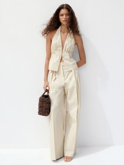 Mango Tat High Waisted Wide Leg Trousers, Yellow, Yellow