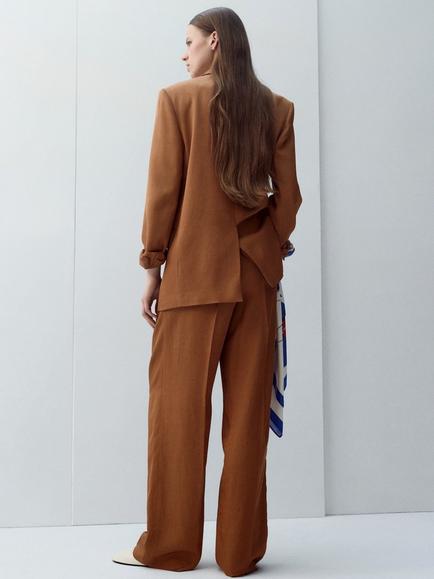 Mango Tailored Wide Leg Trousers, Rust - view 2, Rust