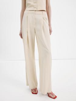 Mango Mid Rise Pleated Wide Leg Trousers, Stone, Stone