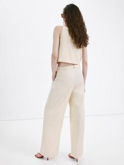 Mango Mid Rise Pleated Wide Leg Trousers, Stone - view 2, Stone