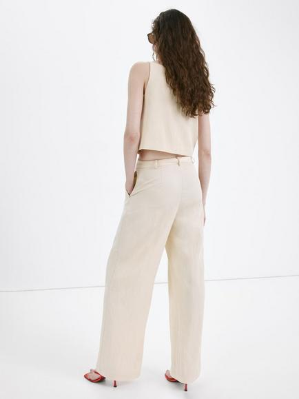 Mango Mid Rise Pleated Wide Leg Trousers, Stone - view 2, Stone