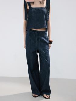 Mango Floaty Wide Leg Trousers, Blue, Blue