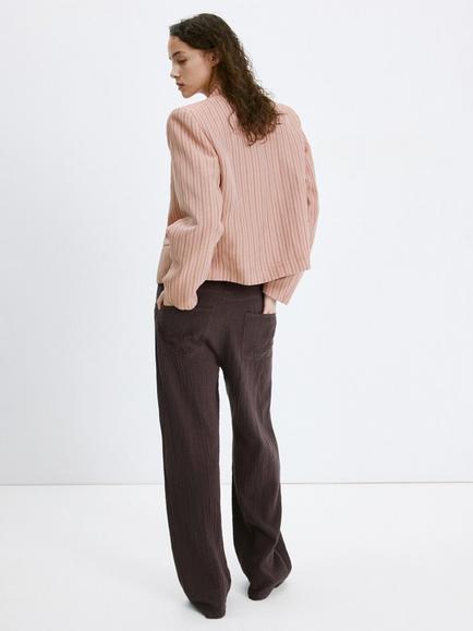 Mango Cotton Wide Leg Trousers, Chocolate - view 2, Chocolate