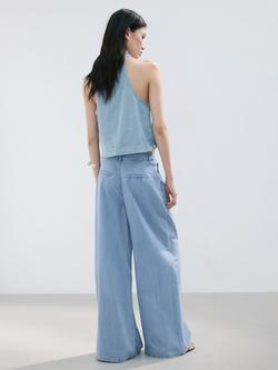 Mango Mid-Rise Wide Leg Trousers, Light Blue - view 2, Light Blue