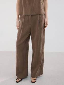 Mango Mid-Rise Wide-Leg Fluid Trousers, Brown, Brown