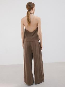 Mango Mid-Rise Wide-Leg Fluid Trousers, Brown - view 2, Brown