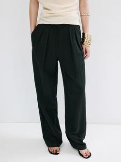 Mango Mid-Rise Pleated Wide Leg Trousers, Black, Black